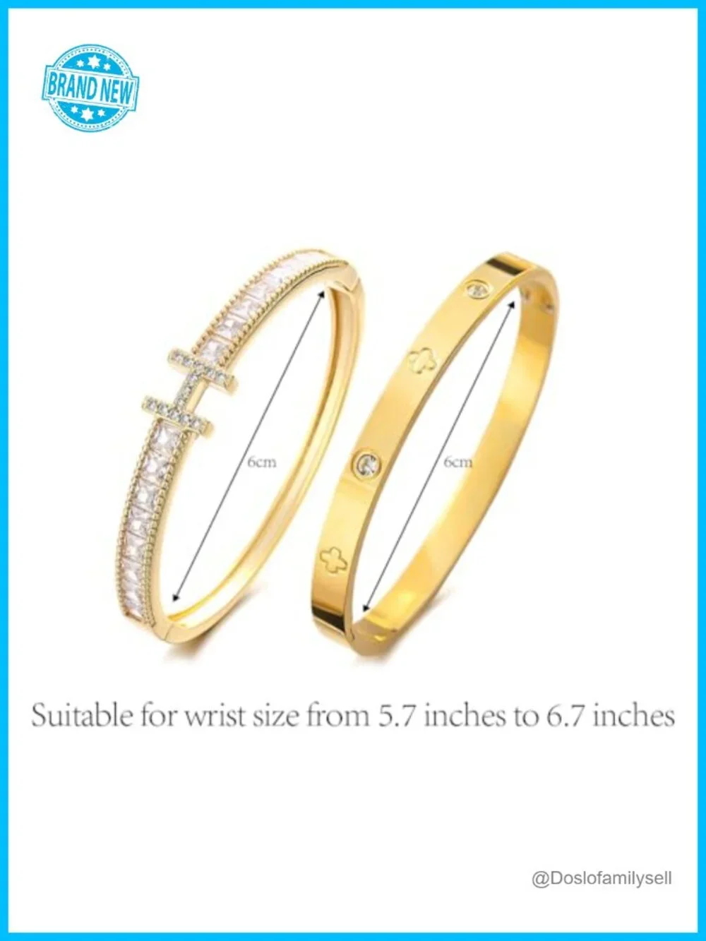 18K Gold Plated Cubic Zirconia Bangle Bracelet Set, Stackable H & Love Bangles